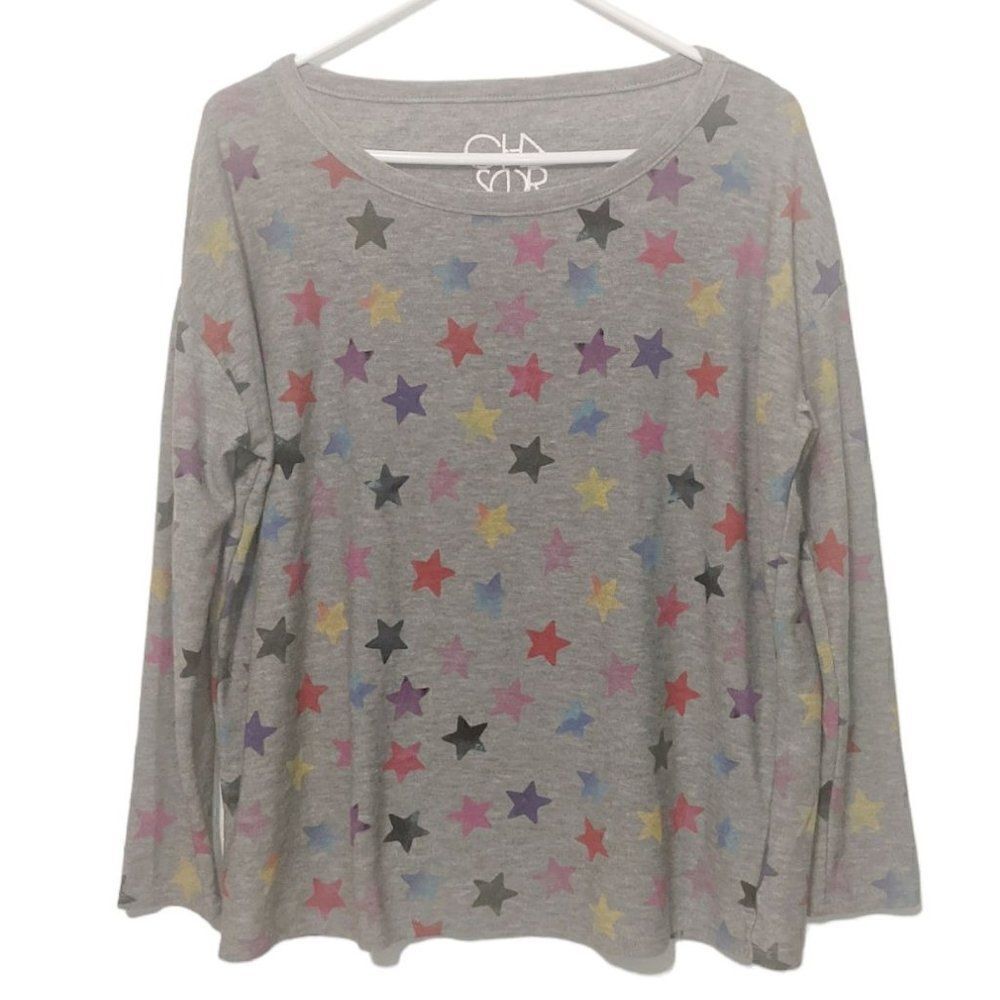 Women's Chaser Gray Star Print Long Sleeve Pullover Sweatshirt Sz Med‎